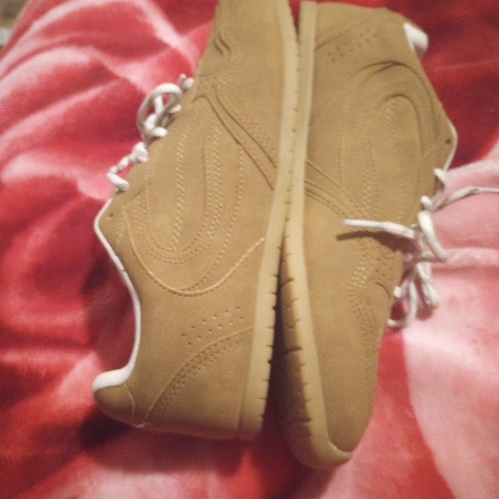 Tan Suede Sneakers with White Laces
